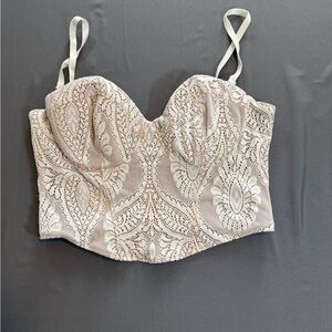 Guess Beige and Ivory Lace Crop Top